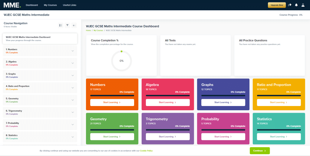mme learning portal course dashboard